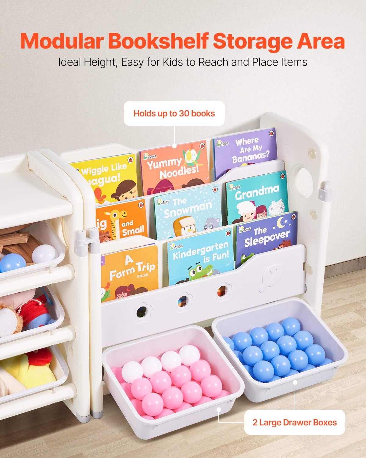 VEVOR Kids Toy Storage with Bookshelf, 4-Tier Toy Storage Organizer with 10 Movable Plastic Bins, Kids Cubby Cabinet with Bookshelf for Study Room, Bedroom, Playroom, Classroom, Nursery, Gray + Beige - DGNKFSWJSNXSH38ZQ001V0 - view 5