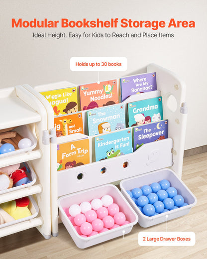 VEVOR Kids Toy Storage with Bookshelf, 4-Tier Toy Storage Organizer with 10 Movable Plastic Bins, Kids Cubby Cabinet with Bookshelf for Study Room, Bedroom, Playroom, Classroom, Nursery, Gray + Beige - DGNKFSWJSNXSH38ZQ001V0 - view 5