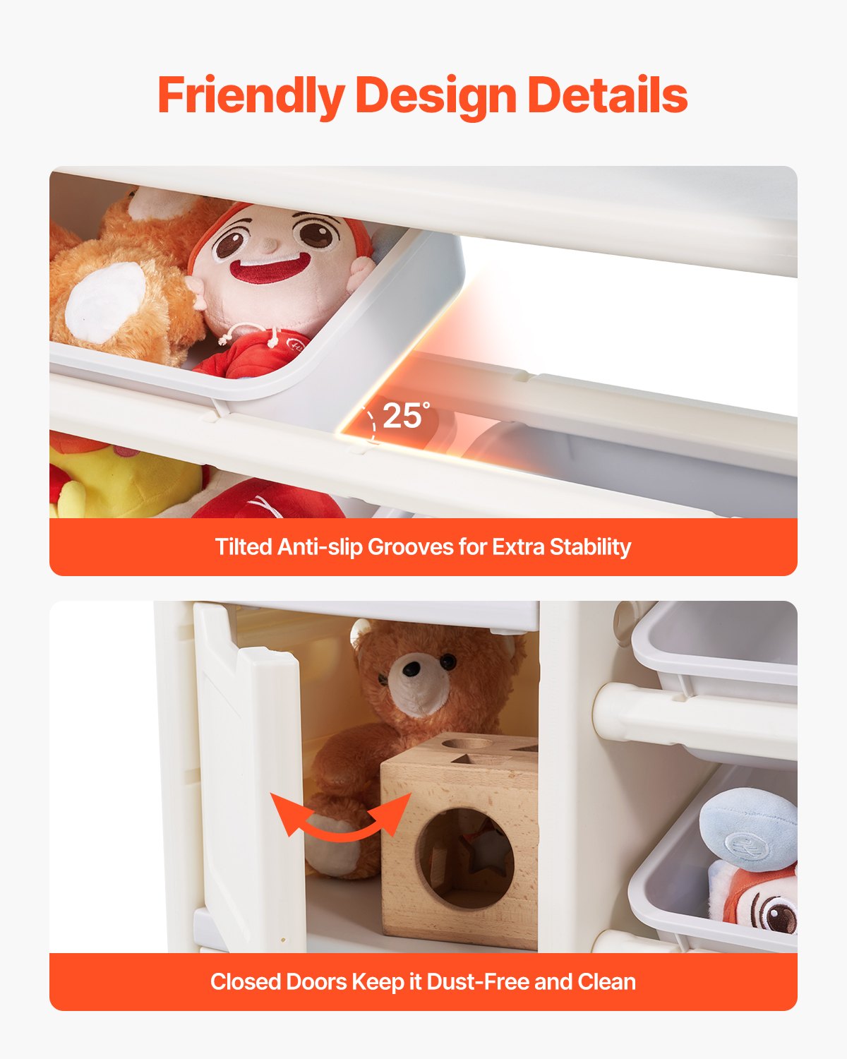VEVOR Kids Toy Storage with Bookshelf, 4-Tier Toy Storage Organizer with 10 Movable Plastic Bins, Kids Cubby Cabinet with Bookshelf for Study Room, Bedroom, Playroom, Classroom, Nursery, Gray + Beige - DGNKFSWJSNXSH38ZQ001V0 - view 7