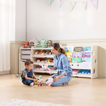 VEVOR Kids Toy Storage with Bookshelf, 4-Tier Toy Storage Organizer with 10 Movable Plastic Bins, Kids Cubby Cabinet with Bookshelf for Study Room, Bedroom, Playroom, Classroom, Nursery, Gray + Beige - DGNKFSWJSNXSH38ZQ001V0 - view 9