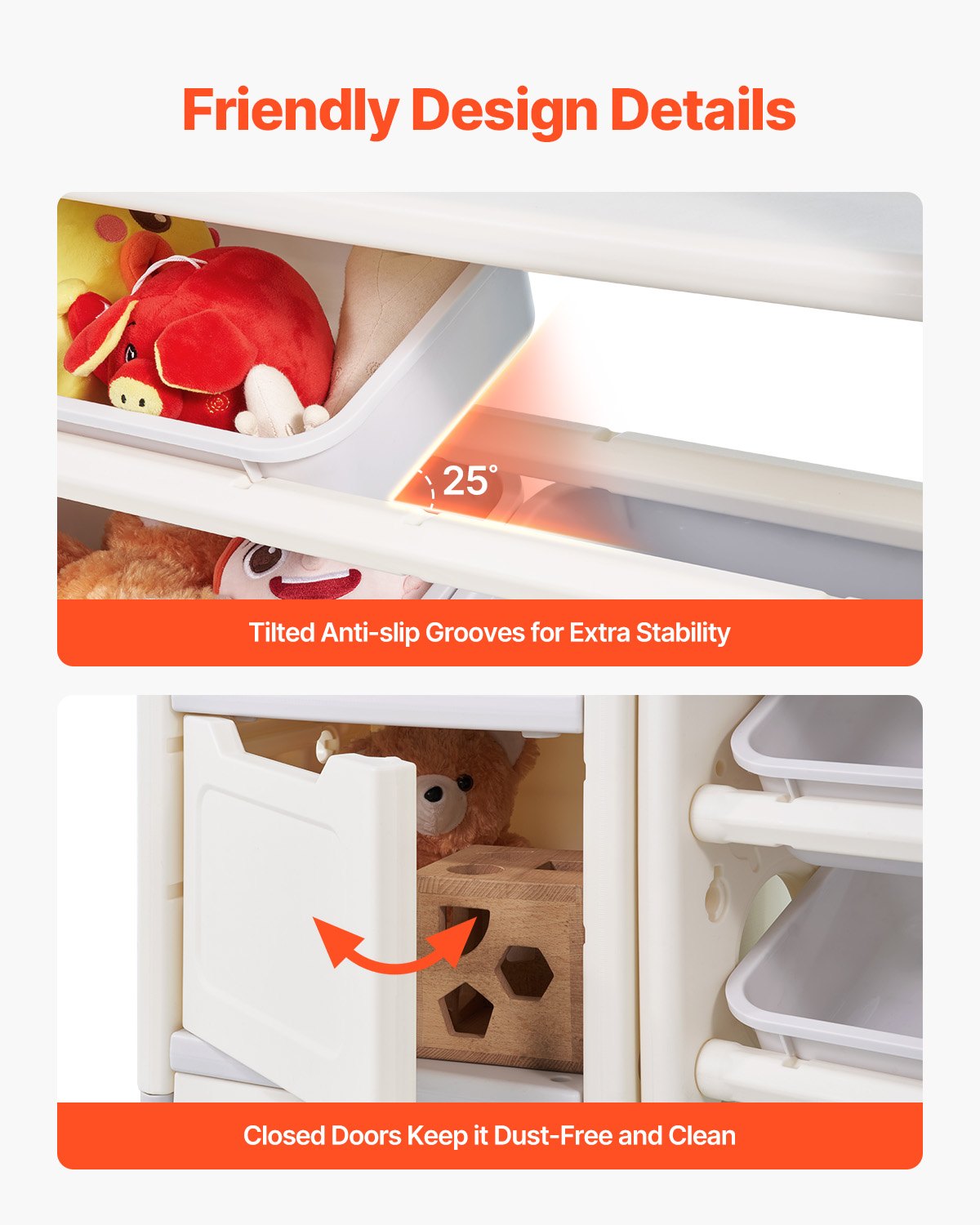 VEVOR Kids Toy Storage with Bookshelf, 4-Tier Large Toy Storage Organizer with 10 Plastic Movable Bins, Kids Cubby Cabinet with Bookshelf and Drawing Board for Study Room, Playroom, Classroom, Nursery - DGNKFSWJSNXSYO18G001V0 - view 7