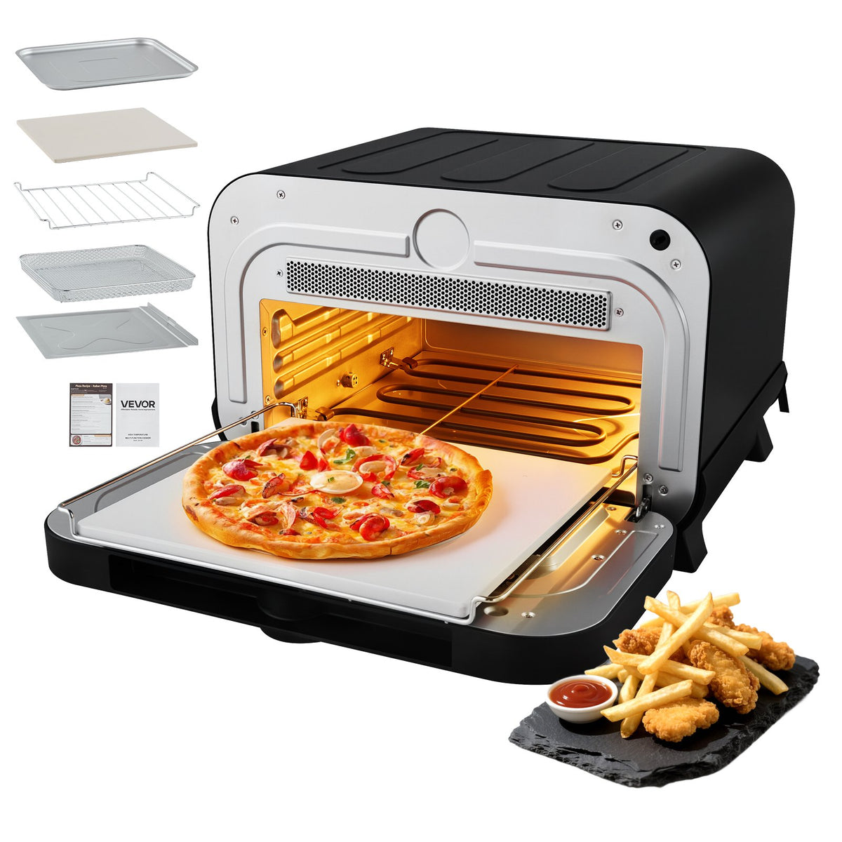VEVOR Pizza Oven, 8 Presets Electric Pizza Ovens Air Fry Combo, 12-Inch Indoor Pizza Maker Smart Knob Control , 750°F Max Temp, IPX4 Waterproof Countertop Pizza Cooker w/Pizza Stone,Fry Basket - DGNKHSDXNCP1RUM2X001V1 - view 1