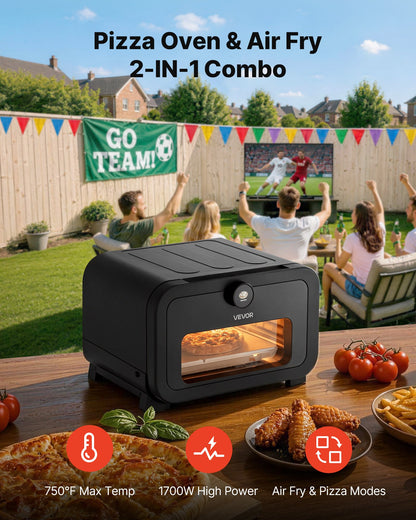 VEVOR Pizza Oven, 8 Presets Electric Pizza Ovens Air Fry Combo, 12-Inch Indoor Pizza Maker Smart Knob Control , 750°F Max Temp, IPX4 Waterproof Countertop Pizza Cooker w/Pizza Stone,Fry Basket - DGNKHSDXNCP1RUM2X001V1 - view 3