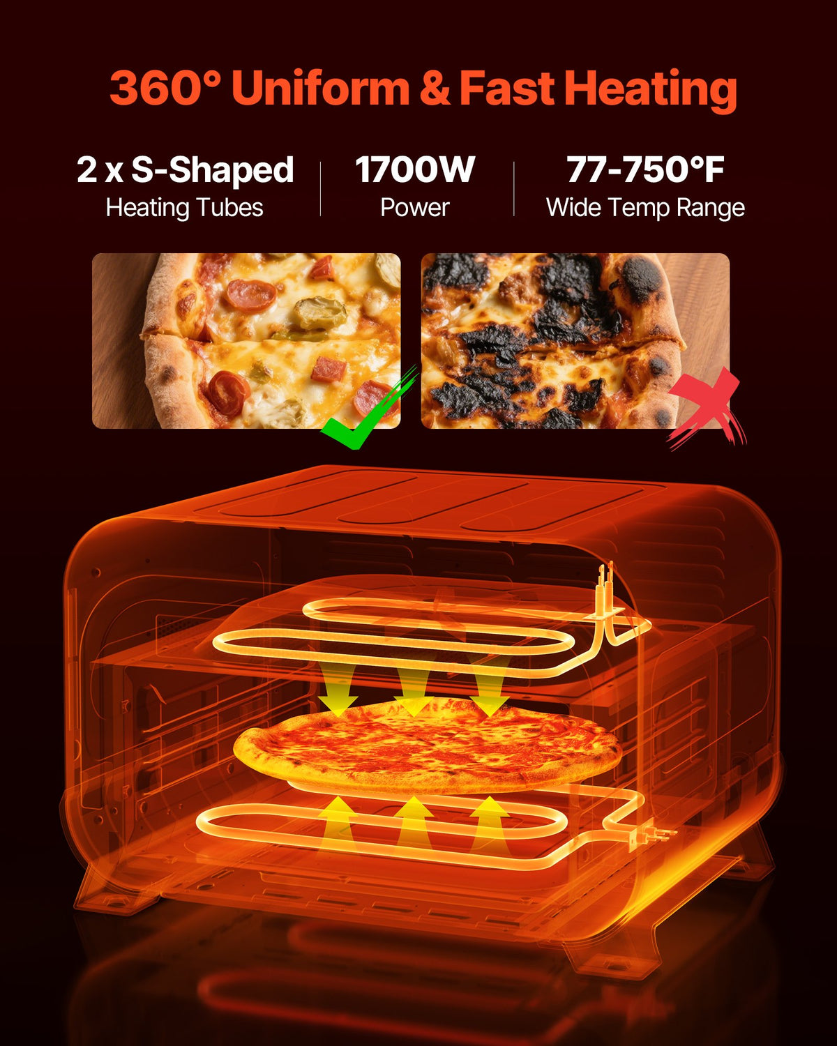 VEVOR Pizza Oven, 8 Presets Electric Pizza Ovens Air Fry Combo, 12-Inch Indoor Pizza Maker Smart Knob Control , 750°F Max Temp, IPX4 Waterproof Countertop Pizza Cooker w/Pizza Stone,Fry Basket - DGNKHSDXNCP1RUM2X001V1 - view 5