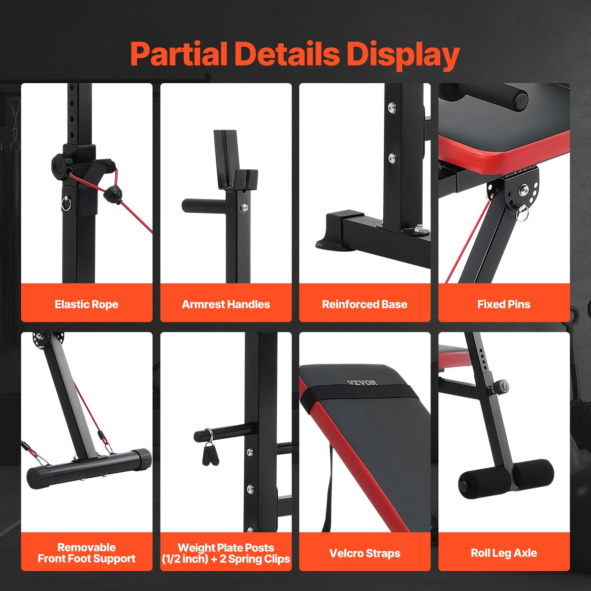 VEVOR Weight Bench, Multi-Functional Adjustable Weight Bench Press for Full Body Workout, 600lbs Exercise Sit up Bench for Home Gym Strength Training, Flat Bench with Quick Folding & Fast Adjustment - DGNKJZCKZD60X4DGGV0 - view 6