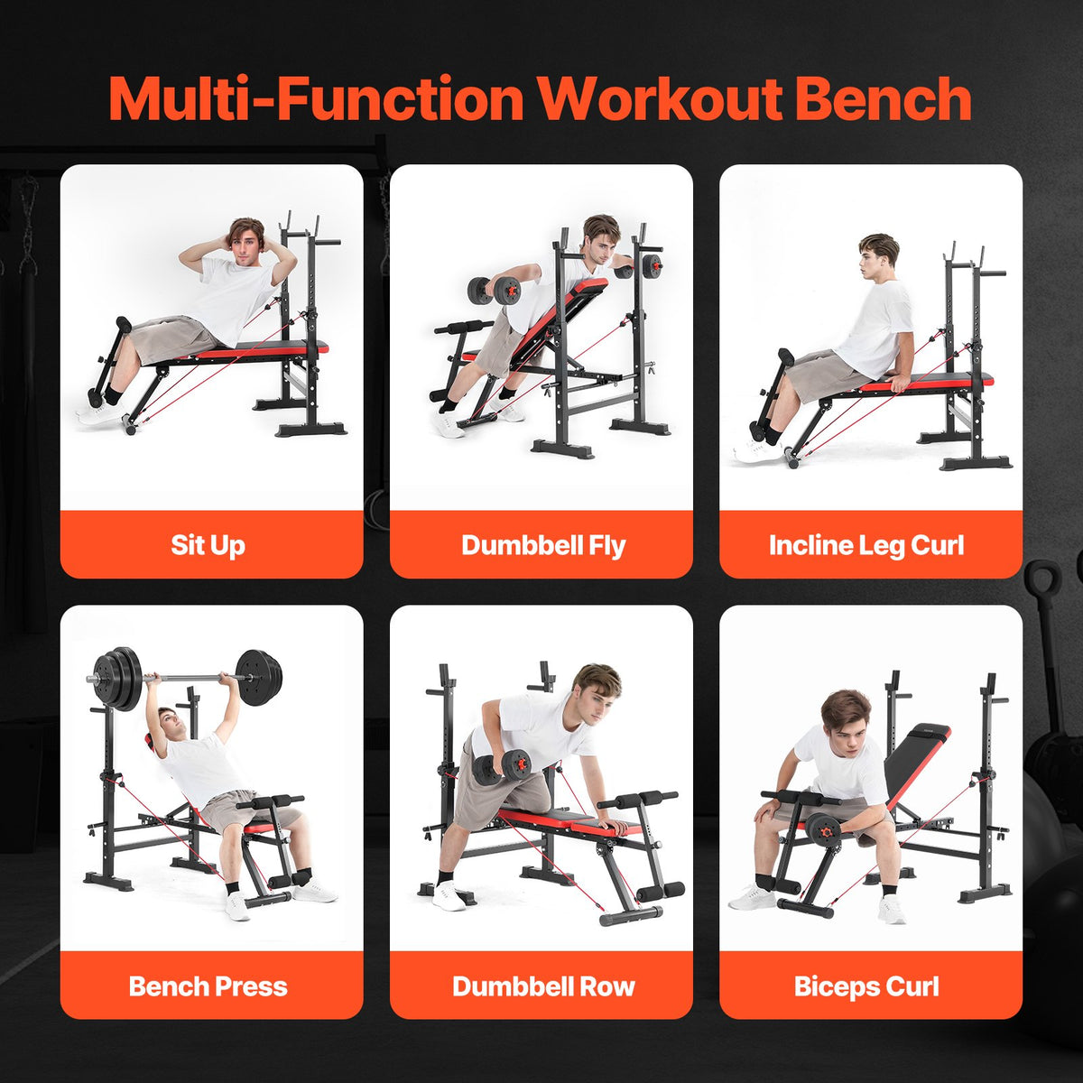 VEVOR Weight Bench, Multi-Functional Adjustable Weight Bench Press for Full Body Workout, 600lbs Exercise Sit up Bench for Home Gym Strength Training, Flat Bench with Quick Folding & Fast Adjustment - DGNKJZCKZD60X4DGGV0 - view 7