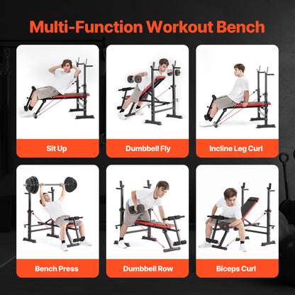 VEVOR Weight Bench, Multi-Functional Adjustable Weight Bench Press for Full Body Workout, 600lbs Exercise Sit up Bench for Home Gym Strength Training, Flat Bench with Quick Folding & Fast Adjustment - DGNKJZCKZD60X4DGGV0 - view 7