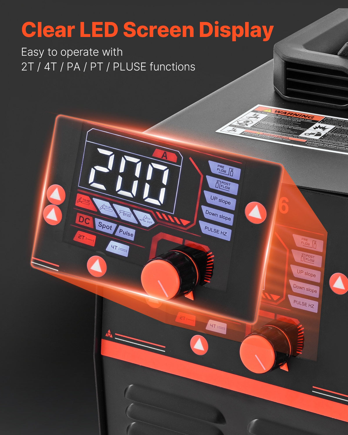 VEVOR 3-in-1 Plasma Cutter Welder Combo - CUT/TIG/MMA, 50A Plasma Cutting Machine & 200A TIG Stick Welder, Digital 110/220V Dual Voltage with 2T/4T/PA/PT Function for Home Repairs, Workshops - DGNQHJ200A50X64T7001V5 - view 6