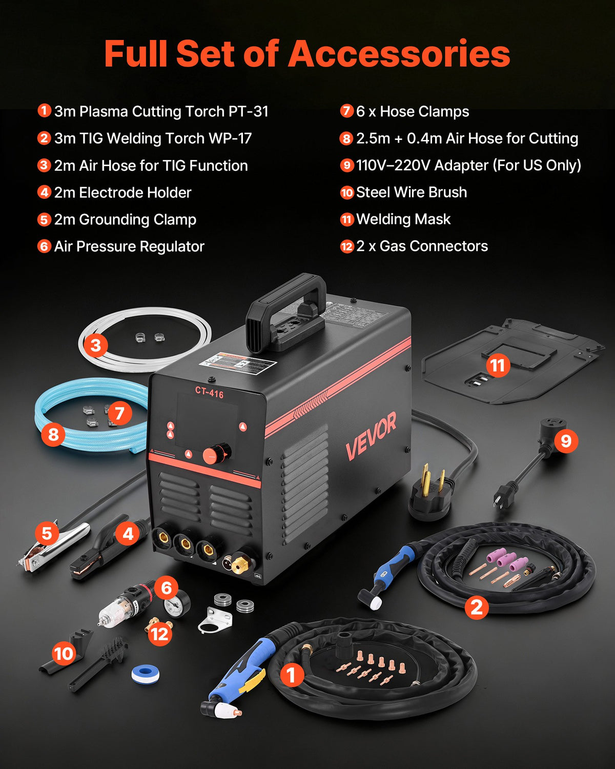 VEVOR 3-in-1 Plasma Cutter Welder Combo - CUT/TIG/MMA, 50A Plasma Cutting Machine & 200A TIG Stick Welder, Digital 110/220V Dual Voltage with 2T/4T/PA/PT Function for Home Repairs, Workshops - DGNQHJ200A50X64T7001V5 - view 8