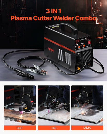 VEVOR 3 in 1 Plasma Cutter Welder Machine, CT-520GD TIG/MMA Plasma Cutter Combo Machine, 50A Non-Touch Pilot Arc Plasma Cutter, 200A TIG and Stick Welder, Digital 110/220V Dual Voltage IGBT Inverter - DGNQHJFJCCT5JWAQZV1 - view 3