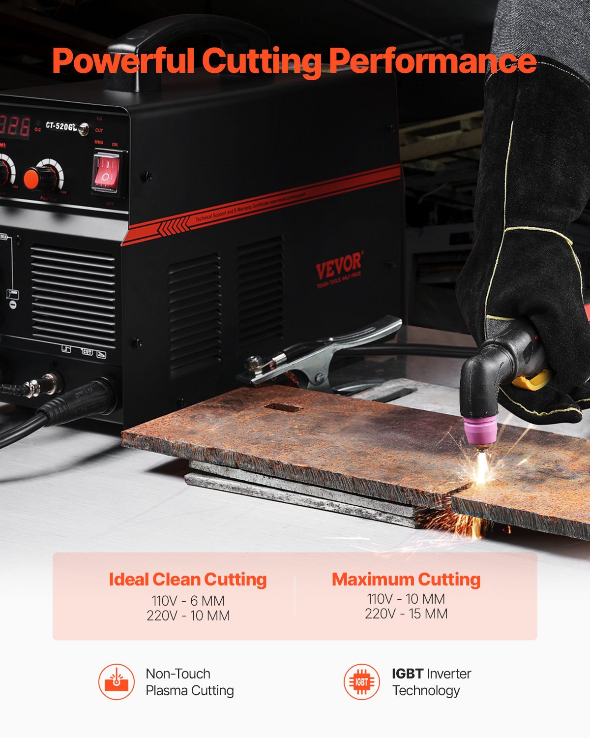 VEVOR 3 in 1 Plasma Cutter Welder Machine, CT-520GD TIG/MMA Plasma Cutter Combo Machine, 50A Non-Touch Pilot Arc Plasma Cutter, 200A TIG and Stick Welder, Digital 110/220V Dual Voltage IGBT Inverter - DGNQHJFJCCT5JWAQZV1 - view 4