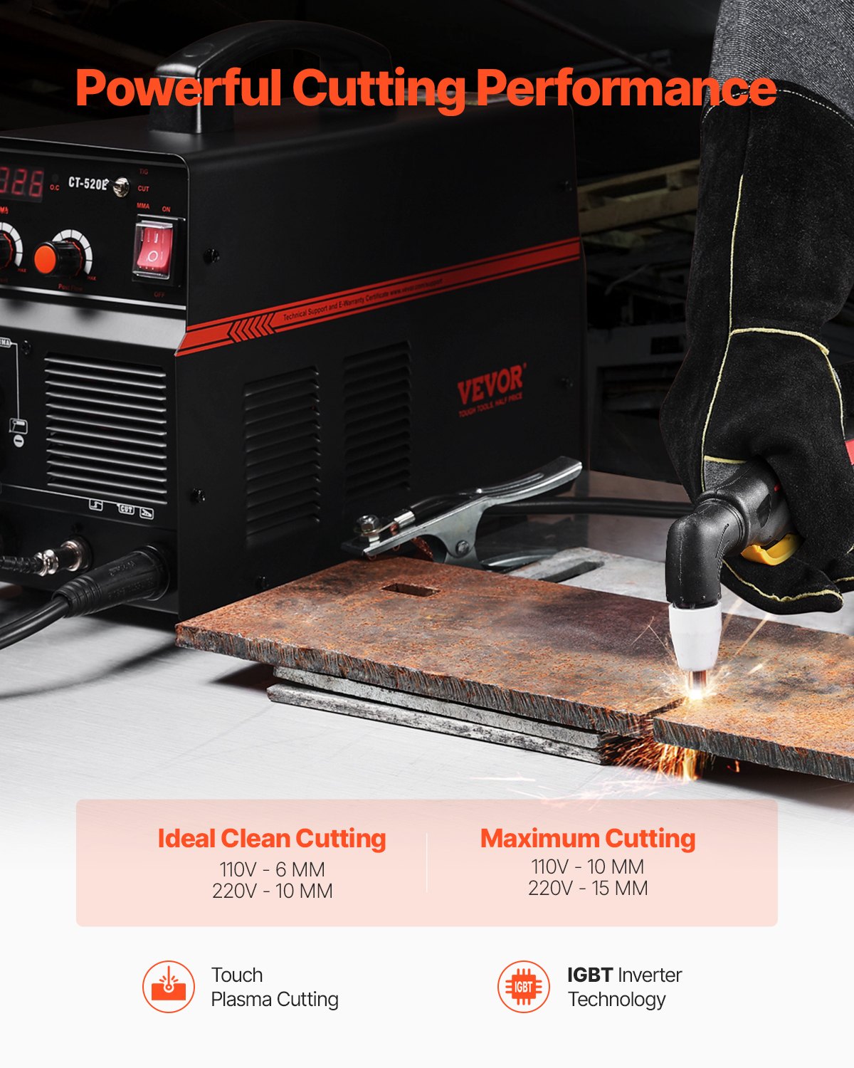 VEVOR 3 in 1 Plasma Cutter Welder Machine, CT-520E TIG/MMA Plasma Cutter Combo Machine, 30A Plasma Cutting Machine, 200A TIG Welder and 200A Stick Welder, Digital 110/220V Dual Voltage IGBT Inverter - DGNQHJJCCT50G2LA0V1 - view 4