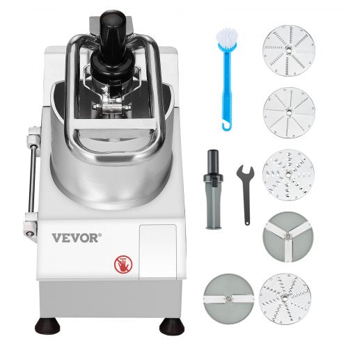 VEVOR Food Processor & Vegetable Chopper, 2 Feeding Holes Food-Grade Stainless Steel Food Processor Chopper with Detachable 6 Blades, 3mm/5mm/7mm/10mm Shredder