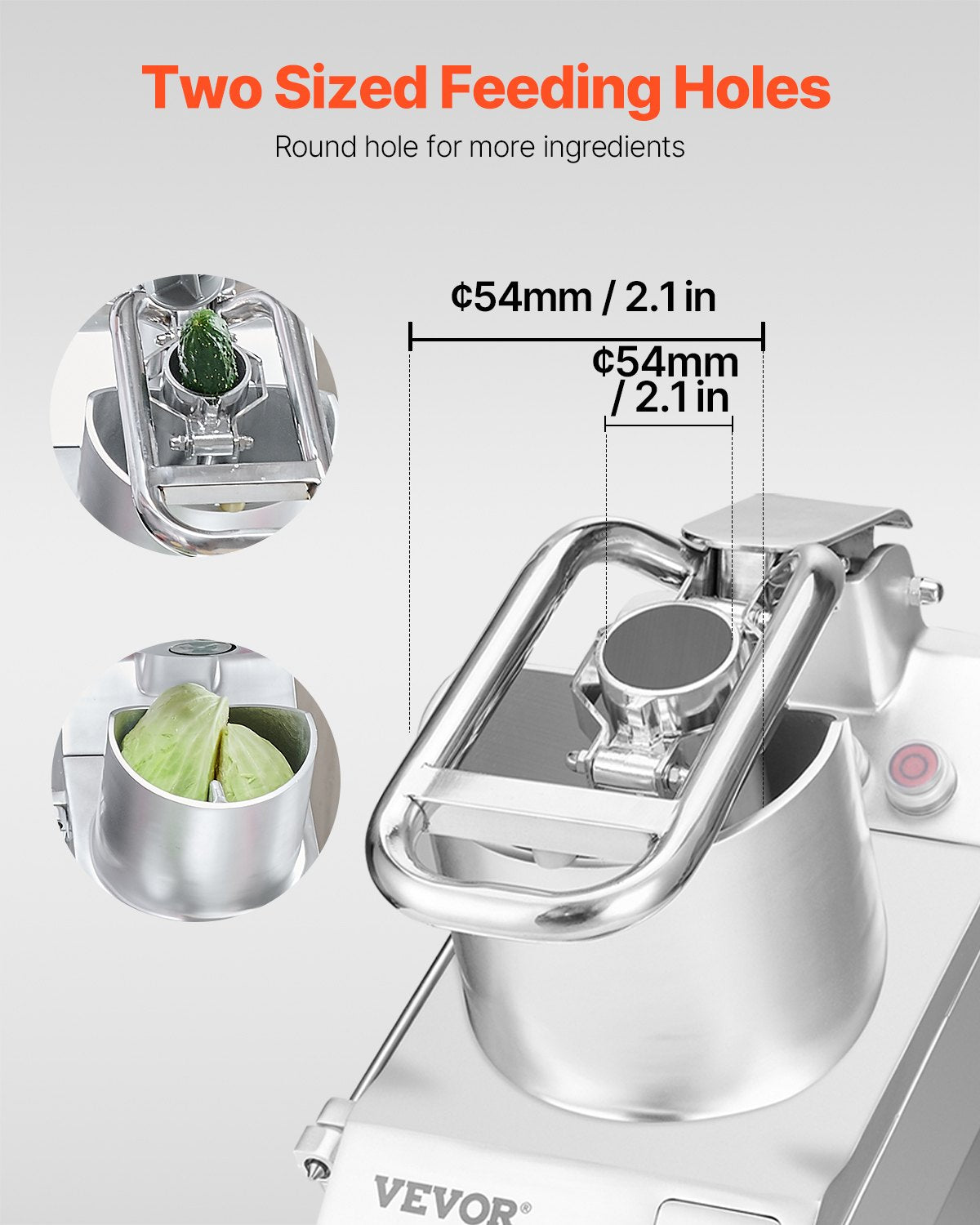 VEVOR Food Processor & Vegetable Chopper, 2 Feeding Holes Food-Grade Stainless Steel Food Processor Chopper with Detachable 6 Blades, 3mm/5mm/7mm/10mm Shredder