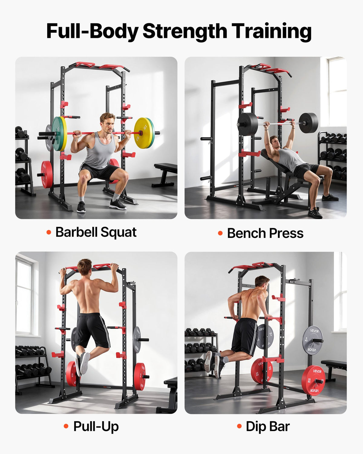 VEVOR Power Cage Power Rack, Multifunctional Barbell Squat Rack with Adjustable Height, Home Gym Strength Training Workout Equipment with J-Hooks & More Fitness Attachment for Bench Press Pull-Up Dips - DGNSDJDTJ000DMT40001V0 - view 3