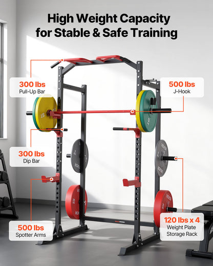 VEVOR Power Cage Power Rack, Multifunctional Barbell Squat Rack with Adjustable Height, Home Gym Strength Training Workout Equipment with J-Hooks & More Fitness Attachment for Bench Press Pull-Up Dips - DGNSDJDTJ000DMT40001V0 - view 4
