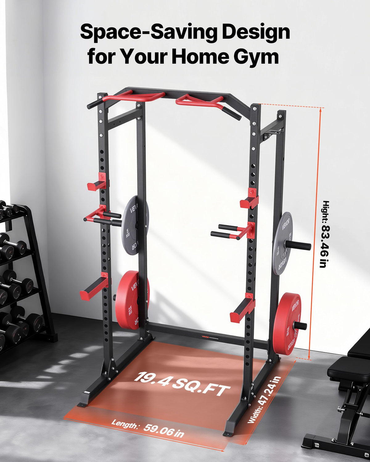 VEVOR Power Cage Power Rack, Multifunctional Barbell Squat Rack with Adjustable Height, Home Gym Strength Training Workout Equipment with J-Hooks & More Fitness Attachment for Bench Press Pull-Up Dips - DGNSDJDTJ000DMT40001V0 - view 6