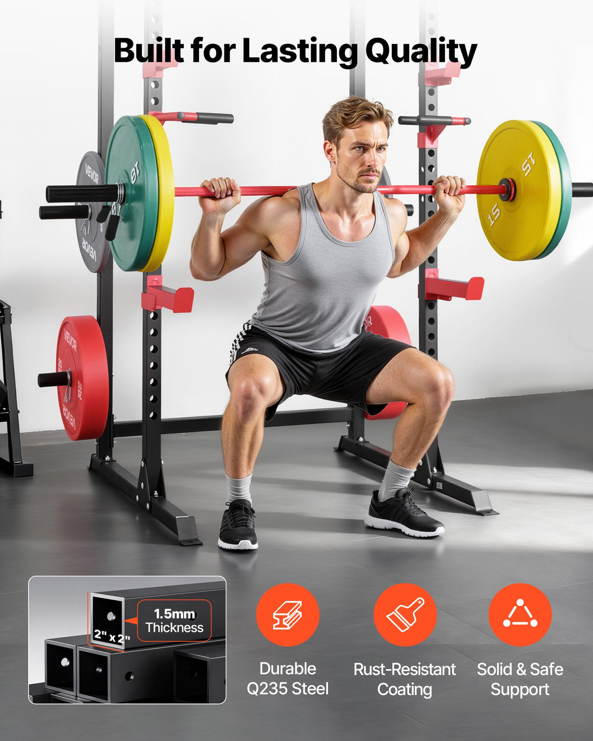 VEVOR Power Cage Power Rack, Multifunctional Barbell Squat Rack with Adjustable Height, Home Gym Strength Training Workout Equipment with J-Hooks & More Fitness Attachment for Bench Press Pull-Up Dips - DGNSDJDTJ000DMT40001V0 - view 7