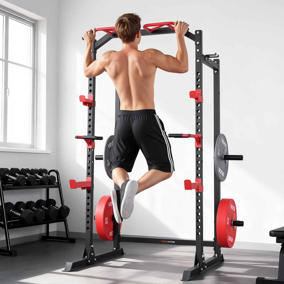 VEVOR Power Cage Power Rack, Multifunctional Barbell Squat Rack with Adjustable Height, Home Gym Strength Training Workout Equipment with J-Hooks & More Fitness Attachment for Bench Press Pull-Up Dips - DGNSDJDTJ000DMT40001V0 - view 9