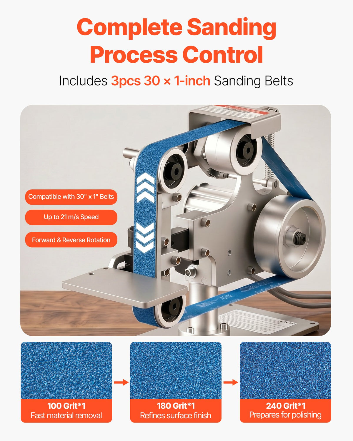 VEVOR Variable-Speed Belt Grinder - BSF130VA, 30 x 1 in - product view 3