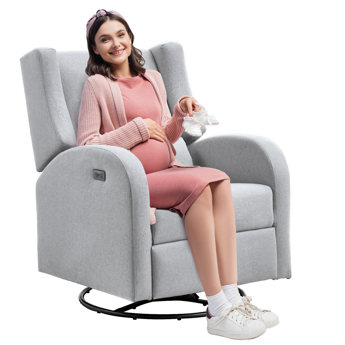 VEVOR Electronic Power Recliner and Swivel Glider, 250 lbs Weight Capacity Swivel Glider Recliner Chair with USB Port, Polyester Surface Swivel Rocker Recliner  for Living Room, Bedroom, Light Gray - DGNSFKQHDXKBO9GP5V1 - view 1