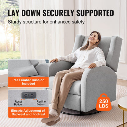 VEVOR Electronic Power Recliner and Swivel Glider, 250 lbs Weight Capacity Swivel Glider Recliner Chair with USB Port, Polyester Surface Swivel Rocker Recliner  for Living Room, Bedroom, Light Gray - DGNSFKQHDXKBO9GP5V1 - view 3