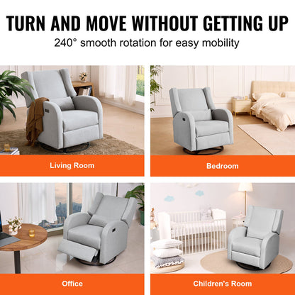VEVOR Electronic Power Recliner and Swivel Glider, 250 lbs Weight Capacity Swivel Glider Recliner Chair with USB Port, Polyester Surface Swivel Rocker Recliner  for Living Room, Bedroom, Light Gray - DGNSFKQHDXKBO9GP5V1 - view 6