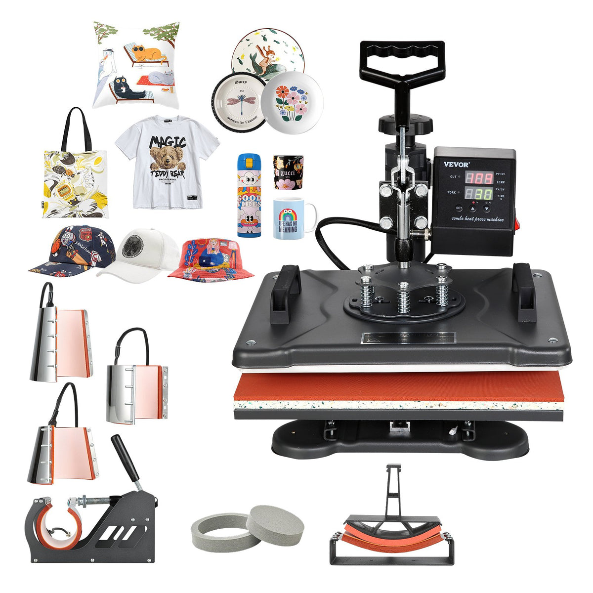 VEVOR Heat Press Machine, 8 in 1 Combo Digital Multifunctional Sublimation Heat Transfer Machine 12x15 inch,  360 Degree Rotation Swing Away for Printing T Shirts Mug Cap Hat Plate - DGNTHJBH2938-WEAHV1 - view 1