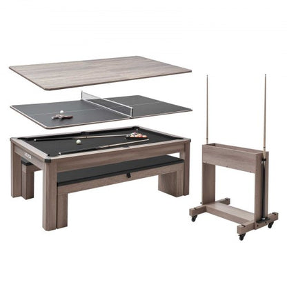 VEVOR 7ft Pool Table Combo Set, 3-in-1 Multi Game Billiards Tables with Dining Top and Ping Pong, 2 Benches for Storage and Accessories, Includes Ball Cue Rack Chalk Brush, for Family Recreation Room - DGNTQZQHHSMDH7KV1001V0 - view 2