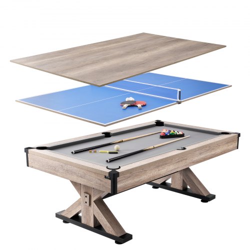 VEVOR Billiards Table Combo Set, 7ft 3-in-1 Multi Game Table with Dining, Pool, and Tennis Table, Includes Full Set of Accessories, Wood Color with Grey Cloth, Perfect for Family Game Room Kids Adults - DGNTQZYMSRZBT6LAPV0 - view 2