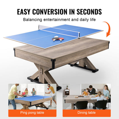 VEVOR Billiards Table Combo Set, 7ft 3-in-1 Multi Game Table with Dining, Pool, and Tennis Table, Includes Full Set of Accessories, Wood Color with Grey Cloth, Perfect for Family Game Room Kids Adults - DGNTQZYMSRZBT6LAPV0 - view 6