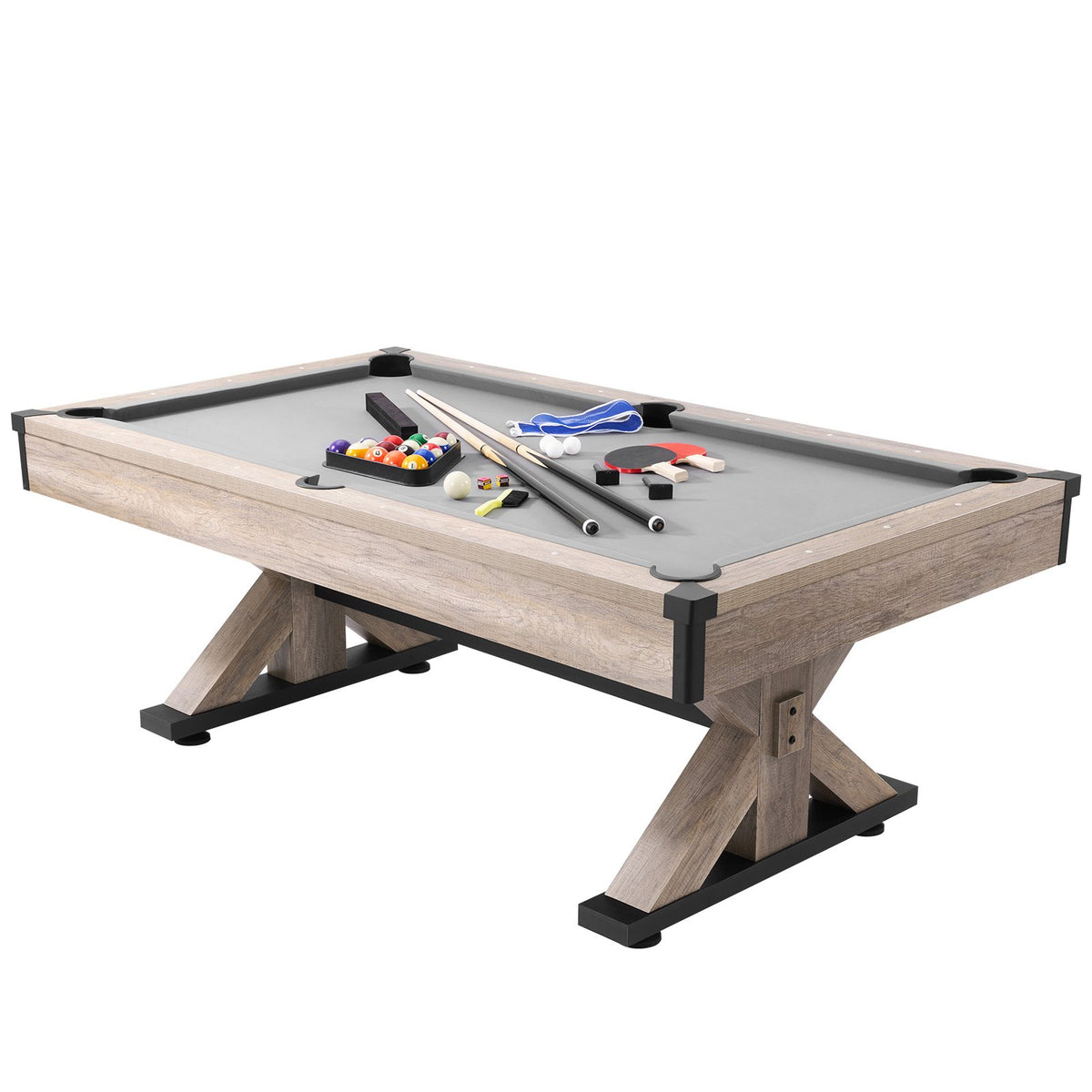 VEVOR Billiards Table Combo Set, 7ft 3-in-1 Multi Game Table with Dining, Pool, and Tennis Table, Includes Full Set of Accessories, Wood Color with Grey Cloth, Perfect for Family Game Room Kids Adults - DGNTQZYMSRZBT6LAPV0 - view 10