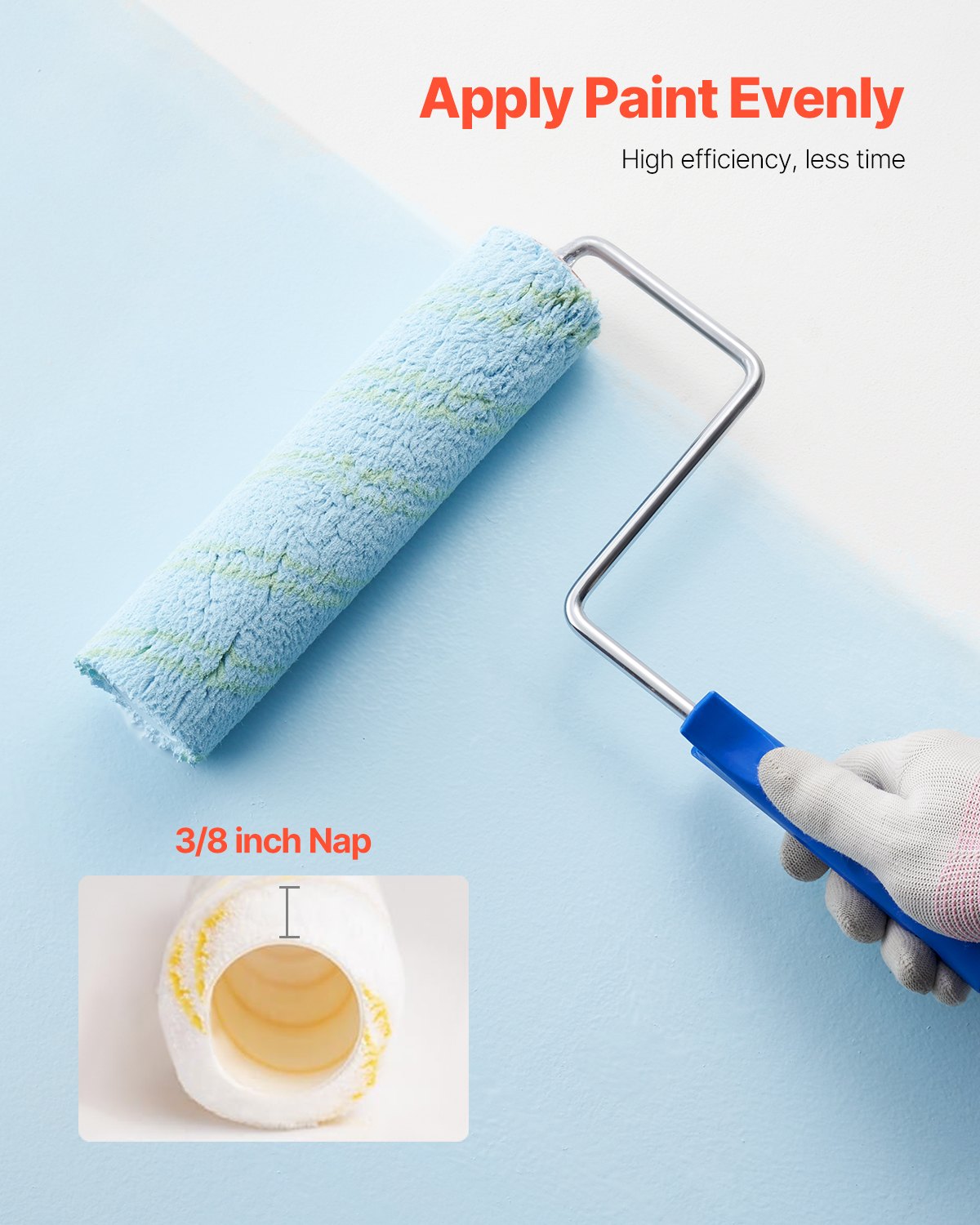 VEVOR Paint Roller Kit, 19 Piece Paint Roller Set, 4" and 9" Paint Rollers with 3/8" Naps, Paint Roller Frames, Paint Tray, Roller Covers, Paint Kit for Painting Walls, Professional or Home Owners - DGNXZHZRMKNA48WYEV0 - view 3