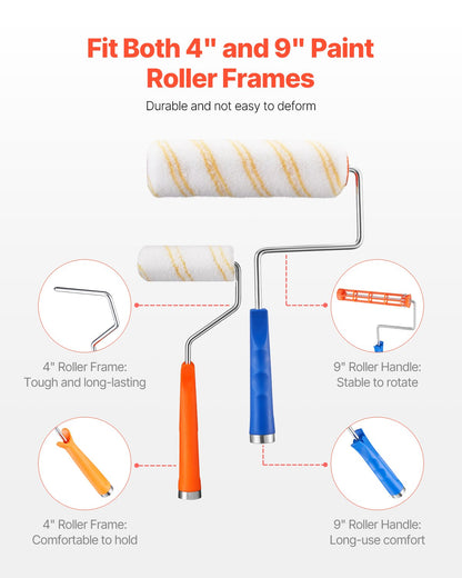 VEVOR Paint Roller Kit, 19 Piece Paint Roller Set, 4" and 9" Paint Rollers with 3/8" Naps, Paint Roller Frames, Paint Tray, Roller Covers, Paint Kit for Painting Walls, Professional or Home Owners - DGNXZHZRMKNA48WYEV0 - view 6
