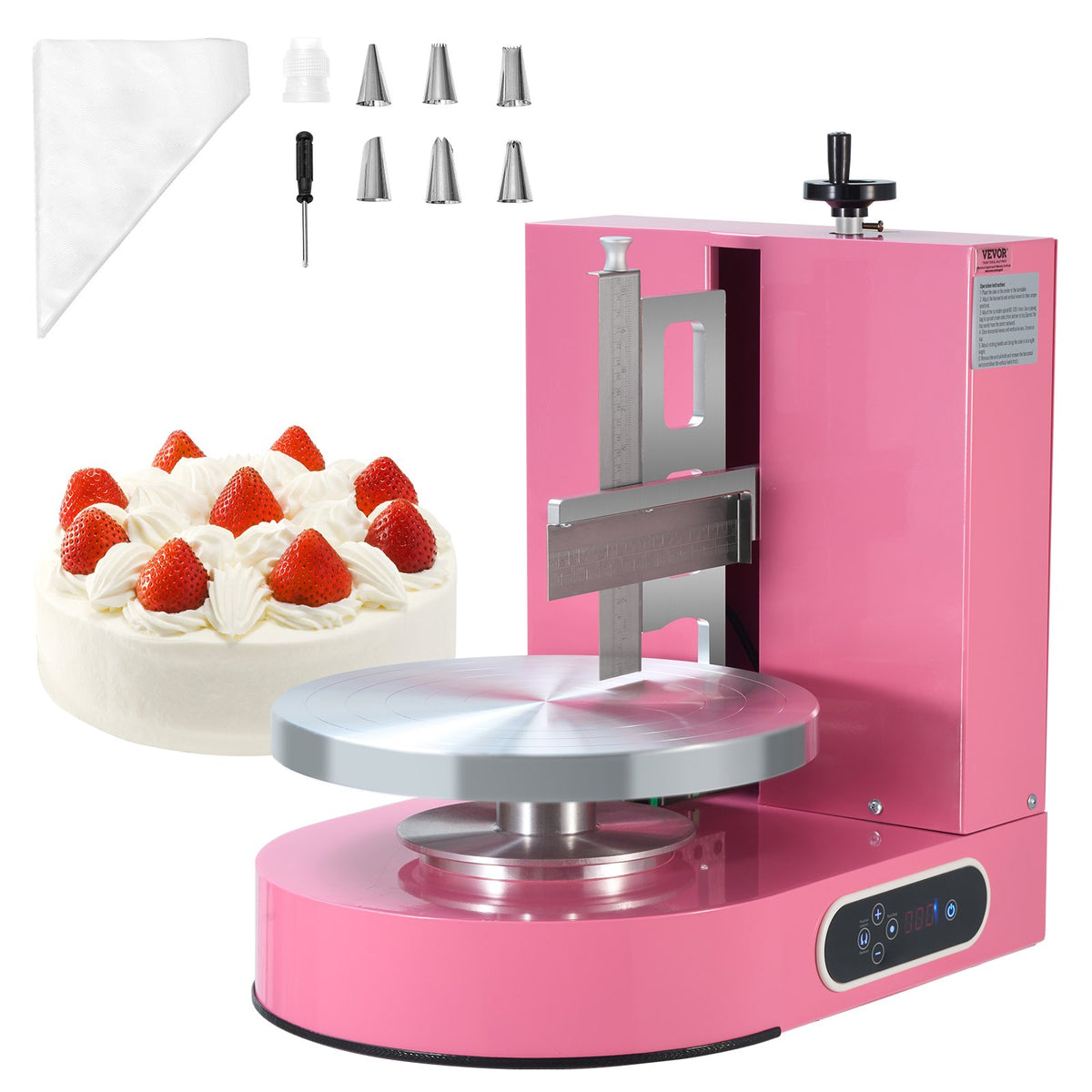 VEVOR Cake Decorating Machine, Cake Cream Spreading Coating Smearing Machine, Low Noise Cake Frosting Machine, Turntable with Adjustable Scraper, for 4" to 12" Cake, 25-320RPM Rotating Speed, Pink - DGNYMMJ412INPBTRJV1 - view 1