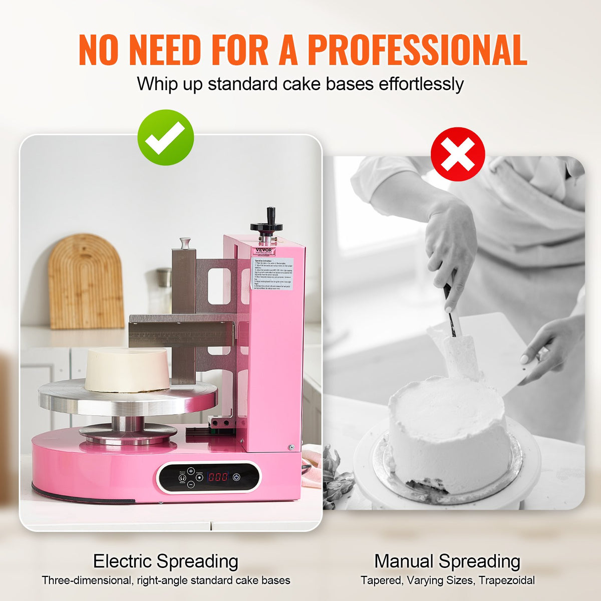 VEVOR Cake Decorating Machine, Cake Cream Spreading Coating Smearing Machine, Low Noise Cake Frosting Machine, Turntable with Adjustable Scraper, for 4" to 12" Cake, 25-320RPM Rotating Speed, Pink - DGNYMMJ412INPBTRJV1 - view 5