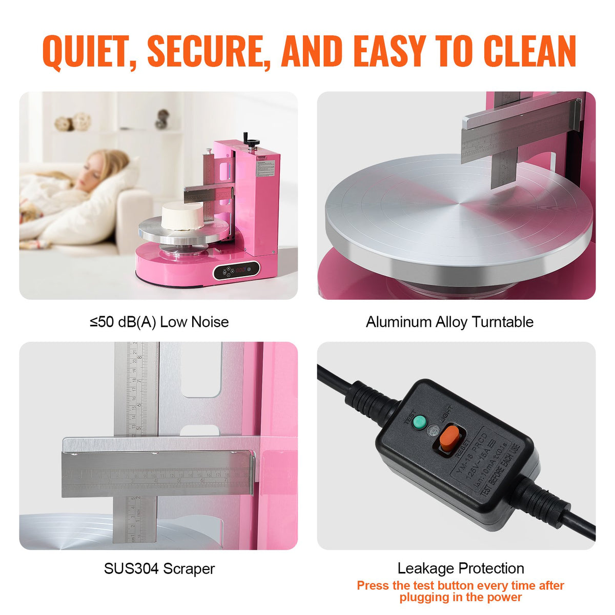 VEVOR Cake Decorating Machine, Cake Cream Spreading Coating Smearing Machine, Low Noise Cake Frosting Machine, Turntable with Adjustable Scraper, for 4" to 12" Cake, 25-320RPM Rotating Speed, Pink - DGNYMMJ412INPBTRJV1 - view 6