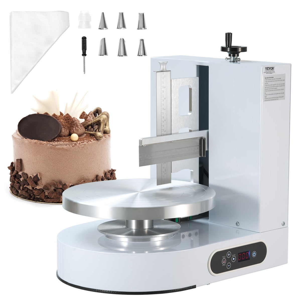 VEVOR Cake Decorating Machine, Cake Cream Spreading Coating Smearing Machine, Low Noise Cake Frosting Machine, Turntable with Adjustable Scraper, for 4" to 12" Cake, 25-320RPM Rotating Speed, White - DGNYMMJ412INZ7R1SV1 - view 1