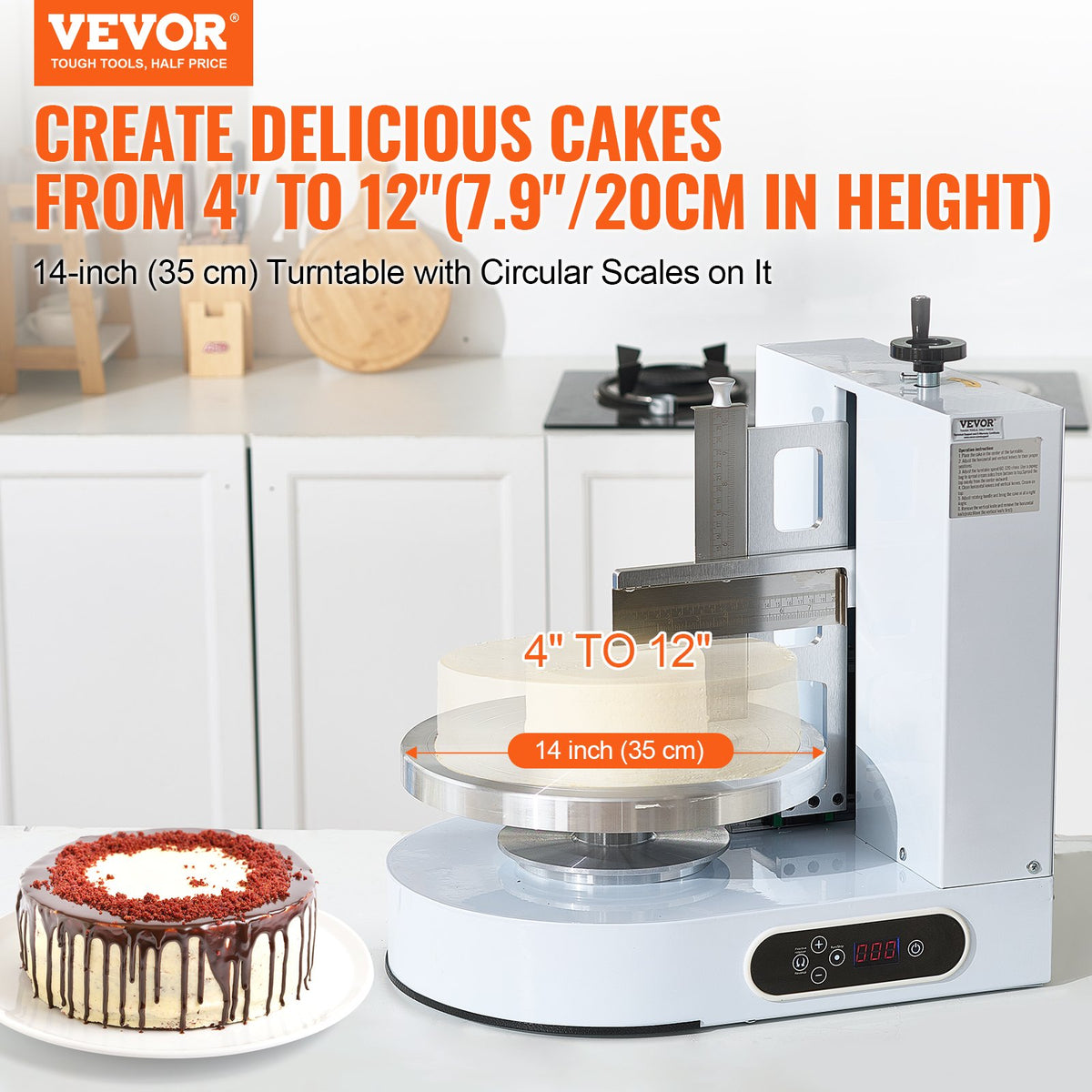 VEVOR Cake Decorating Machine, Cake Cream Spreading Coating Smearing Machine, Low Noise Cake Frosting Machine, Turntable with Adjustable Scraper, for 4" to 12" Cake, 25-320RPM Rotating Speed, White - DGNYMMJ412INZ7R1SV1 - view 3