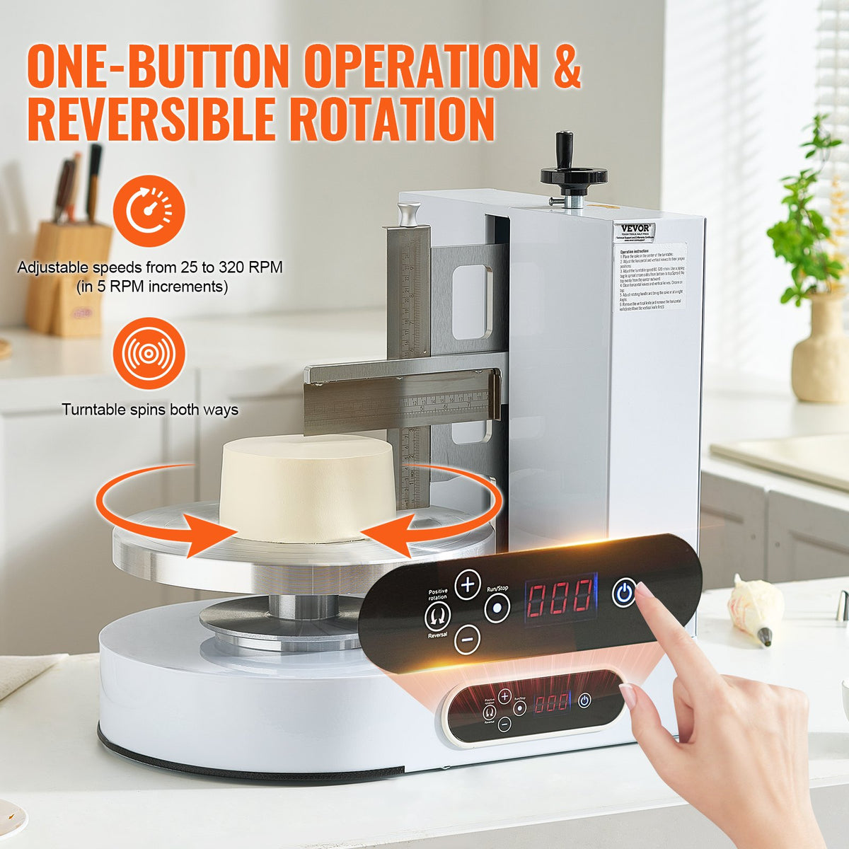 VEVOR Cake Decorating Machine, Cake Cream Spreading Coating Smearing Machine, Low Noise Cake Frosting Machine, Turntable with Adjustable Scraper, for 4" to 12" Cake, 25-320RPM Rotating Speed, White - DGNYMMJ412INZ7R1SV1 - view 4