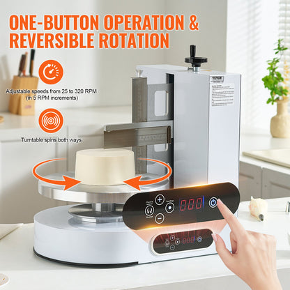 VEVOR Cake Decorating Machine, Cake Cream Spreading Coating Smearing Machine, Low Noise Cake Frosting Machine, Turntable with Adjustable Scraper, for 4" to 12" Cake, 25-320RPM Rotating Speed, White - DGNYMMJ412INZ7R1SV1 - view 4