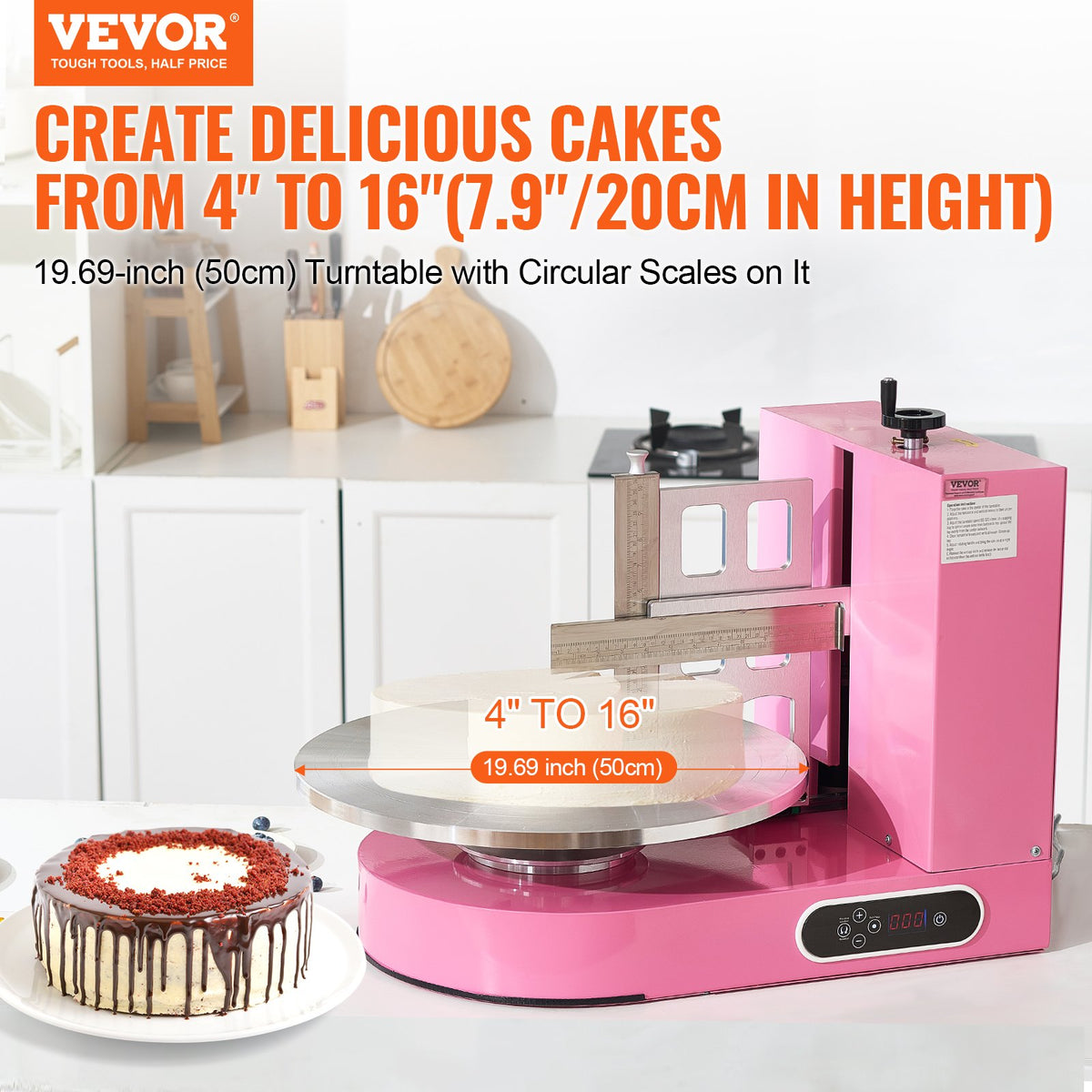 VEVOR Cake Decorating Machine, Cake Cream Spreading Coating Smearing Machine, Low Noise Cake Frosting Machine, Turntable with Adjustable Scraper, for 4" to 16" Cake, 25-320RPM Rotating Speed, Pink - DGNYMMJ416IN82A3BV1 - view 3