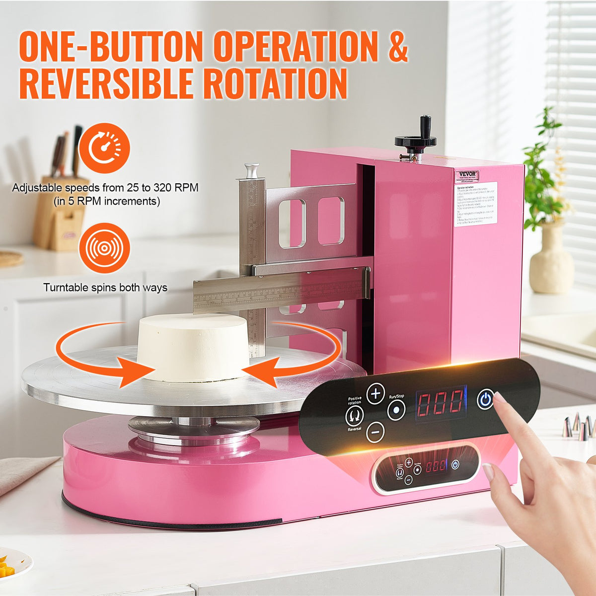 VEVOR Cake Decorating Machine, Cake Cream Spreading Coating Smearing Machine, Low Noise Cake Frosting Machine, Turntable with Adjustable Scraper, for 4" to 16" Cake, 25-320RPM Rotating Speed, Pink - DGNYMMJ416IN82A3BV1 - view 4