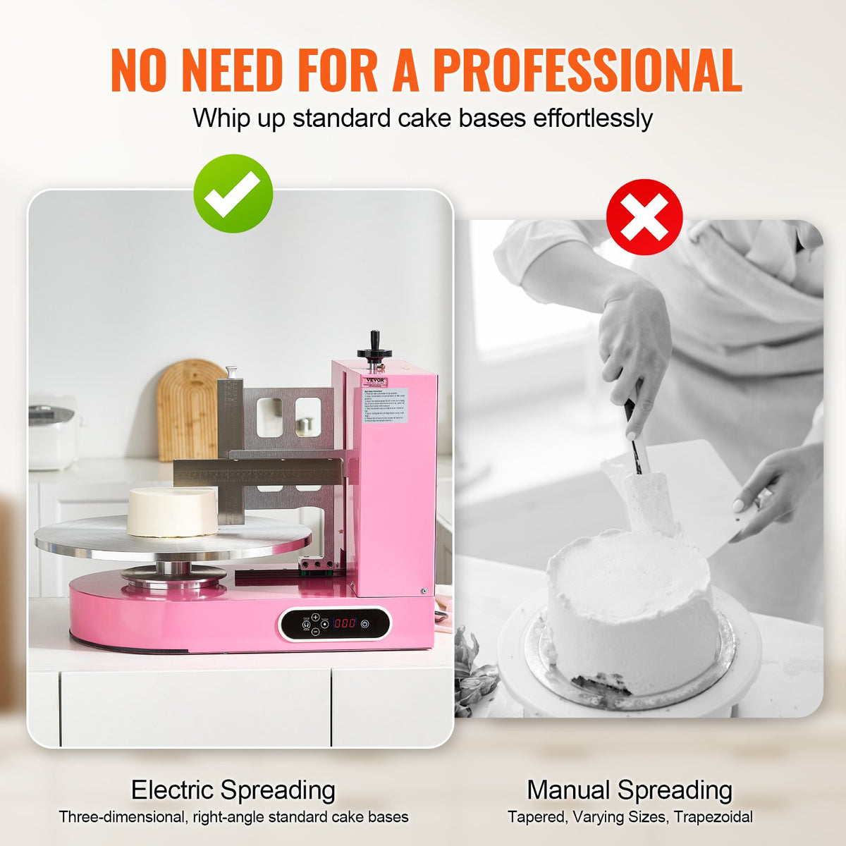 VEVOR Cake Decorating Machine, Cake Cream Spreading Coating Smearing Machine, Low Noise Cake Frosting Machine, Turntable with Adjustable Scraper, for 4" to 16" Cake, 25-320RPM Rotating Speed, Pink - DGNYMMJ416IN82A3BV1 - view 5