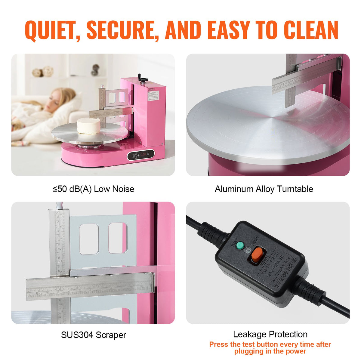 VEVOR Cake Decorating Machine, Cake Cream Spreading Coating Smearing Machine, Low Noise Cake Frosting Machine, Turntable with Adjustable Scraper, for 4" to 16" Cake, 25-320RPM Rotating Speed, Pink - DGNYMMJ416IN82A3BV1 - view 6