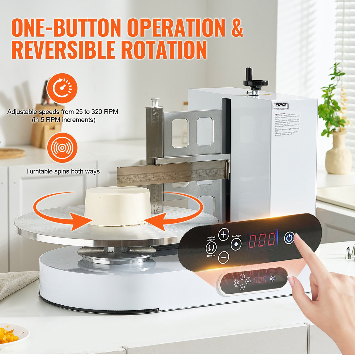 VEVOR Cake Decorating Machine, Cake Cream Spreading Coating Smearing Machine, Low Noise Cake Frosting Machine, Turntable with Adjustable Scraper, for 4" to 16" Cake, 25-320RPM Rotating Speed, White - DGNYMMJ416INUIXGYV1 - view 4