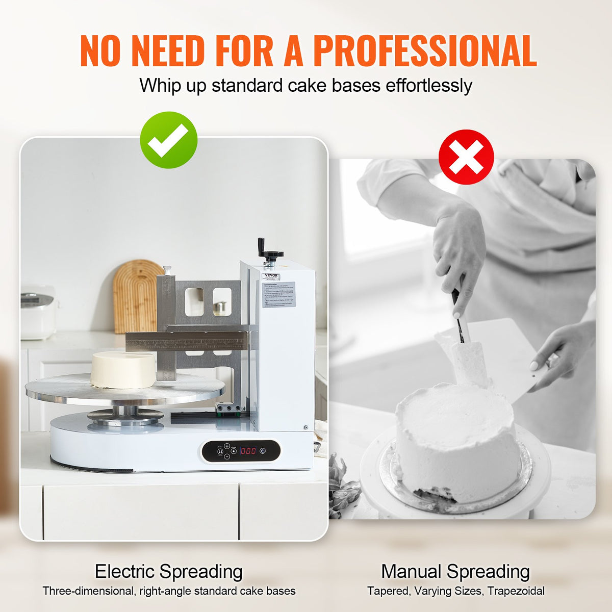 VEVOR Cake Decorating Machine, Cake Cream Spreading Coating Smearing Machine, Low Noise Cake Frosting Machine, Turntable with Adjustable Scraper, for 4" to 16" Cake, 25-320RPM Rotating Speed, White - DGNYMMJ416INUIXGYV1 - view 5