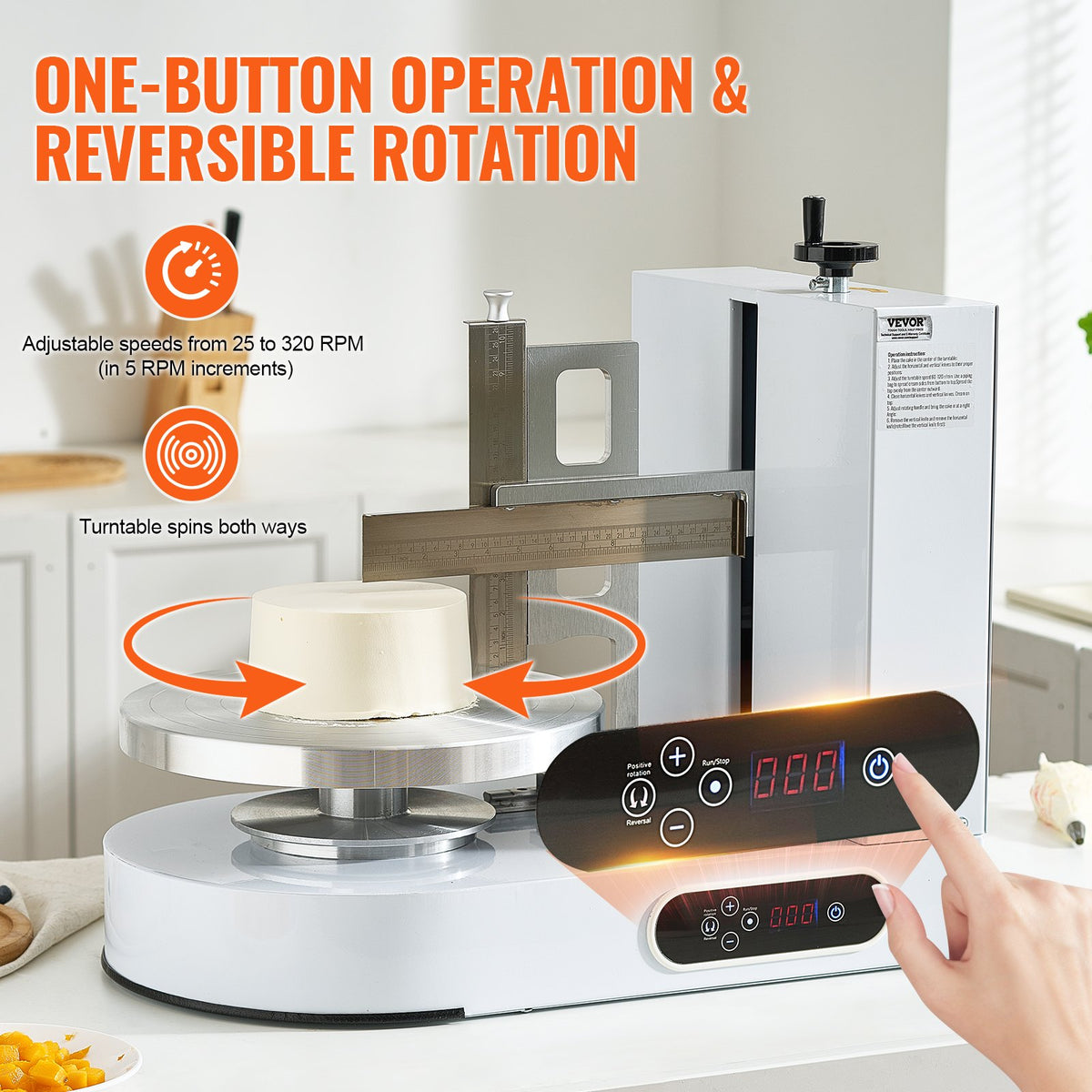 VEVOR Cake Decorating Machine, Cake Cream Spreading Coating Smearing Machine, Low Noise Cake Frosting Machine, Turntable with Adjustable Scraper, for 6" to 14" Cake, 25-320RPM Rotating Speed, White - DGNYMMJ614IND9GFDV1 - view 4