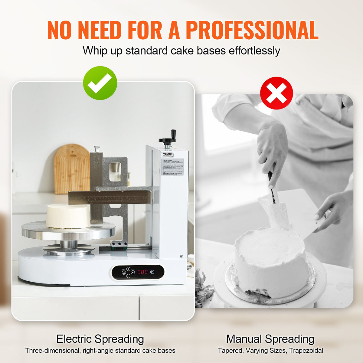 VEVOR Cake Decorating Machine, Cake Cream Spreading Coating Smearing Machine, Low Noise Cake Frosting Machine, Turntable with Adjustable Scraper, for 6" to 14" Cake, 25-320RPM Rotating Speed, White - DGNYMMJ614IND9GFDV1 - view 5