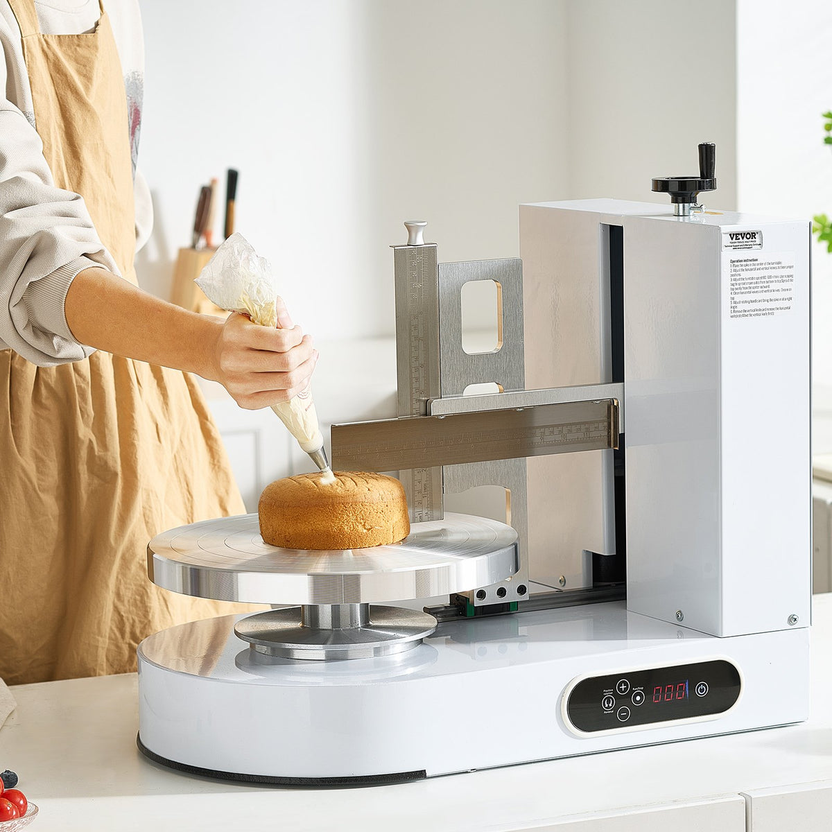 VEVOR Cake Decorating Machine, Cake Cream Spreading Coating Smearing Machine, Low Noise Cake Frosting Machine, Turntable with Adjustable Scraper, for 6" to 14" Cake, 25-320RPM Rotating Speed, White - DGNYMMJ614IND9GFDV1 - view 9